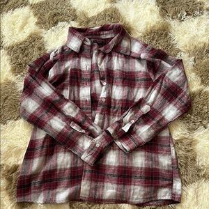 Red and White Plaid Button-Up Shirt